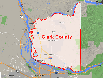 A map of the clark county area with red lines showing where to go.